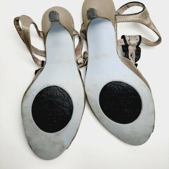 BOBBI BLU Edith Satin Peep Toe Gem T-strap Slingbacks High Heel Shoes Gray Sz 8 - Picture 10 of 11